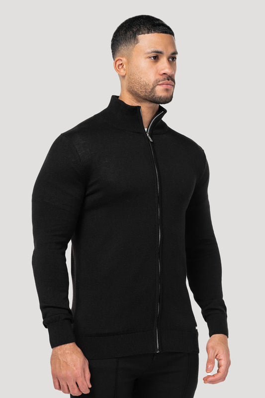 THE SANTONI FULL ZIP SWEATER - BLACK