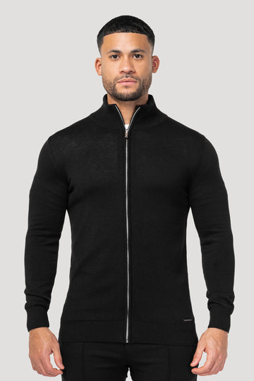 THE SANTONI FULL ZIP SWEATER - BLACK