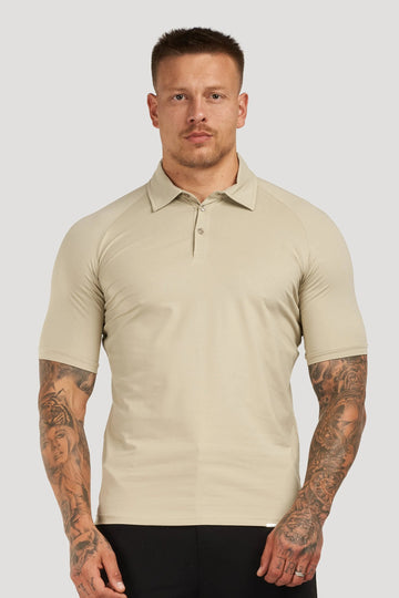 THE MUSCLE BUTTON POLO - PURE STONE